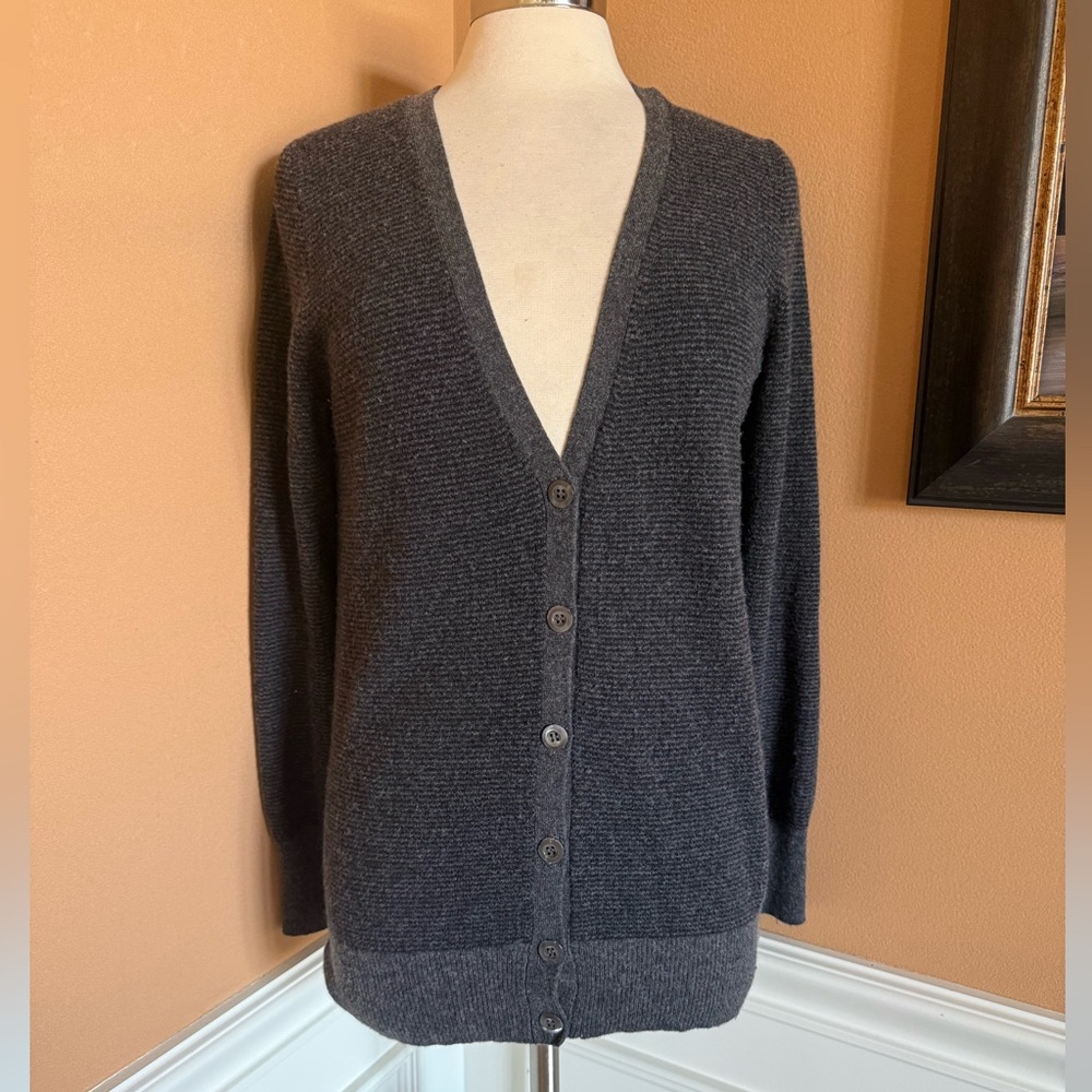 J.Crew Gray Wool cashmere Blend Cardigan V Neck Button Front Classic L